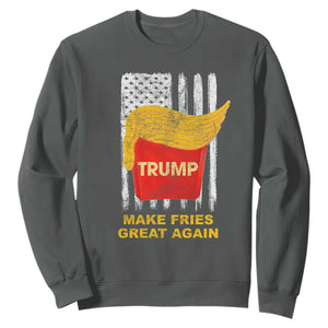 Funny Trump 2024 Sweatshirt President Trump Makes Fries Great Again US Flag TS10 Dark Heather Print Your Wear