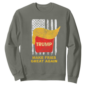 Funny Trump 2024 Sweatshirt President Trump Makes Fries Great Again US Flag TS10 Military Green Print Your Wear