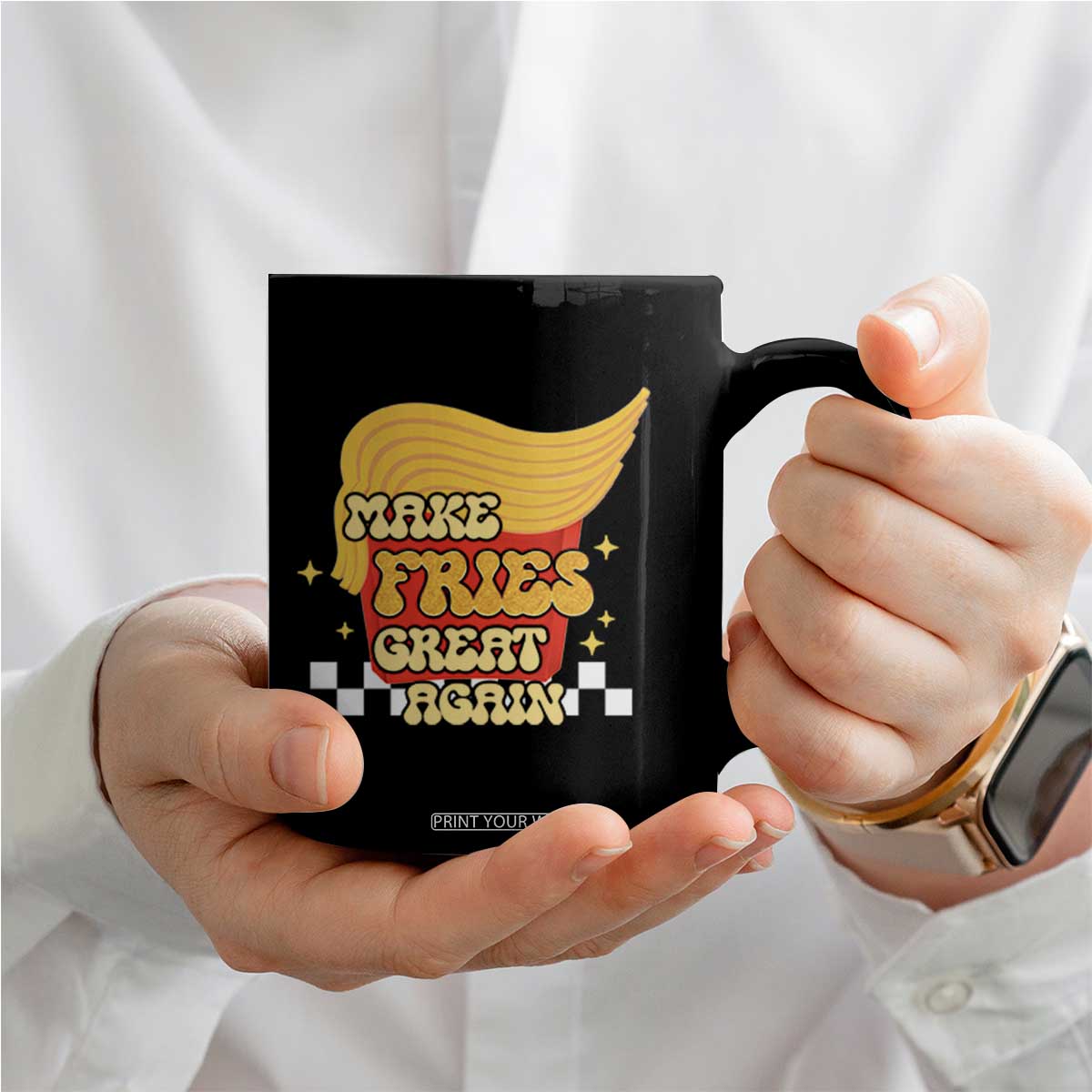 Funny Fries Coffee Mug Make Fries Great Again Checkered TS10 Print Your Wear