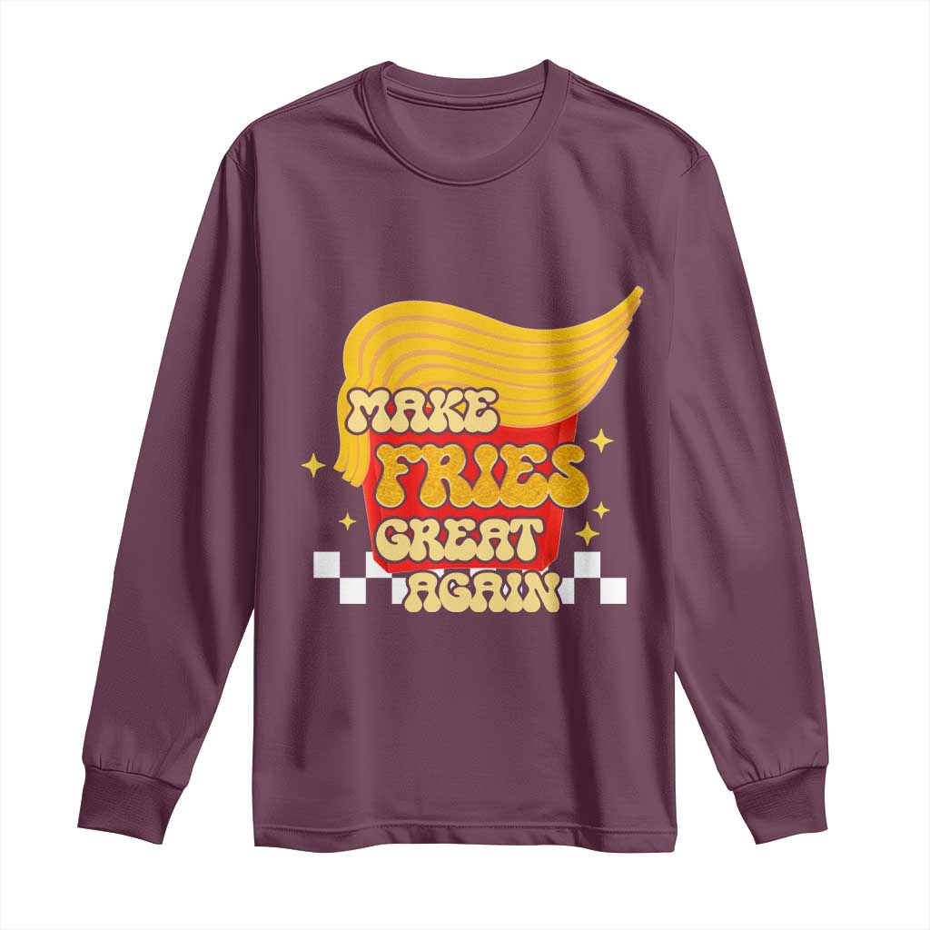 Funny Fries Long Sleeve Shirt Make Fries Great Again Checkered TS10 Maroon Print Your Wear
