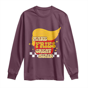 Funny Fries Long Sleeve Shirt Make Fries Great Again Checkered TS10 Maroon Print Your Wear