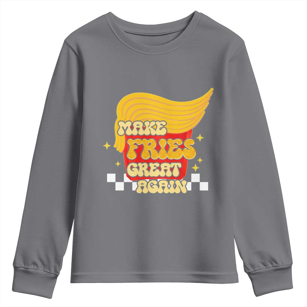 Funny Fries Youth Sweatshirt Make Fries Great Again Checkered TS10 Charcoal Print Your Wear