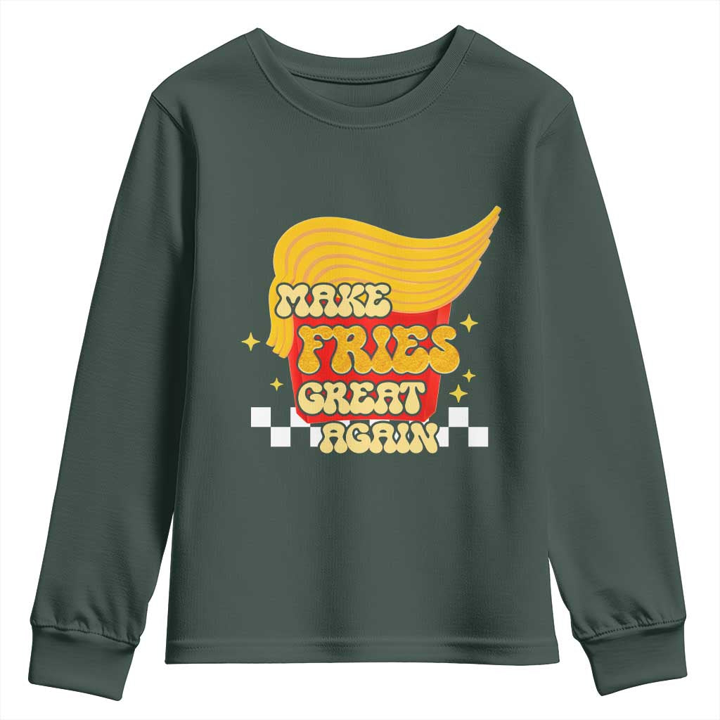 Funny Fries Youth Sweatshirt Make Fries Great Again Checkered TS10 Dark Forest Green Print Your Wear