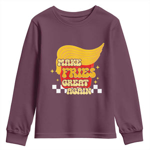 Funny Fries Youth Sweatshirt Make Fries Great Again Checkered TS10 Maroon Print Your Wear