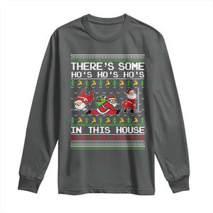 Funny Christmas Long Sleeve Shirt There's Some Horrors In This House Sexy Santa Claus Ugly Xmas TS10 Dark Heather Print Your Wear