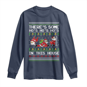 Funny Christmas Long Sleeve Shirt There's Some Horrors In This House Sexy Santa Claus Ugly Xmas TS10 Navy Print Your Wear