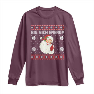 Christmas Santa Claus Long Sleeve Shirt Big Nick Energy Santa Ugly Xmas TS10 Maroon Print Your Wear