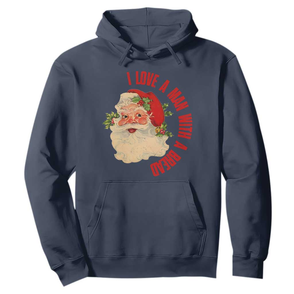 Christmas Santa Hoodie Fun Retro I Love A Man With A Beard TS10 Navy Print Your Wear