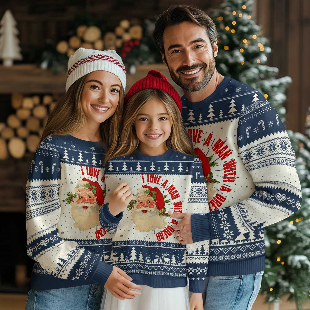 Santa Ugly Christmas Sweater Fun Retro I Love A Man With A Beard TS10 Navy Print Your Wear