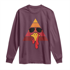 Funny Thanksgiving Long Sleeve Shirt Cool Turkey Face With Sunglasses Face Vintage Retro TS10 Maroon Print Your Wear