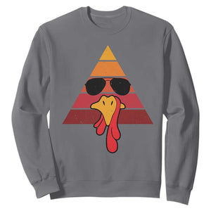 Funny Thanksgiving Sweatshirt Cool Turkey Face With Sunglasses Face Vintage Retro TS10 Charcoal Print Your Wear