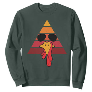 Funny Thanksgiving Sweatshirt Cool Turkey Face With Sunglasses Face Vintage Retro TS10 Dark Forest Green Print Your Wear