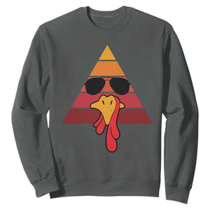 Funny Thanksgiving Sweatshirt Cool Turkey Face With Sunglasses Face Vintage Retro TS10 Dark Heather Print Your Wear