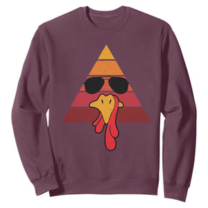 Funny Thanksgiving Sweatshirt Cool Turkey Face With Sunglasses Face Vintage Retro TS10 Maroon Print Your Wear