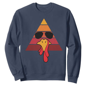 Funny Thanksgiving Sweatshirt Cool Turkey Face With Sunglasses Face Vintage Retro TS10 Navy Print Your Wear