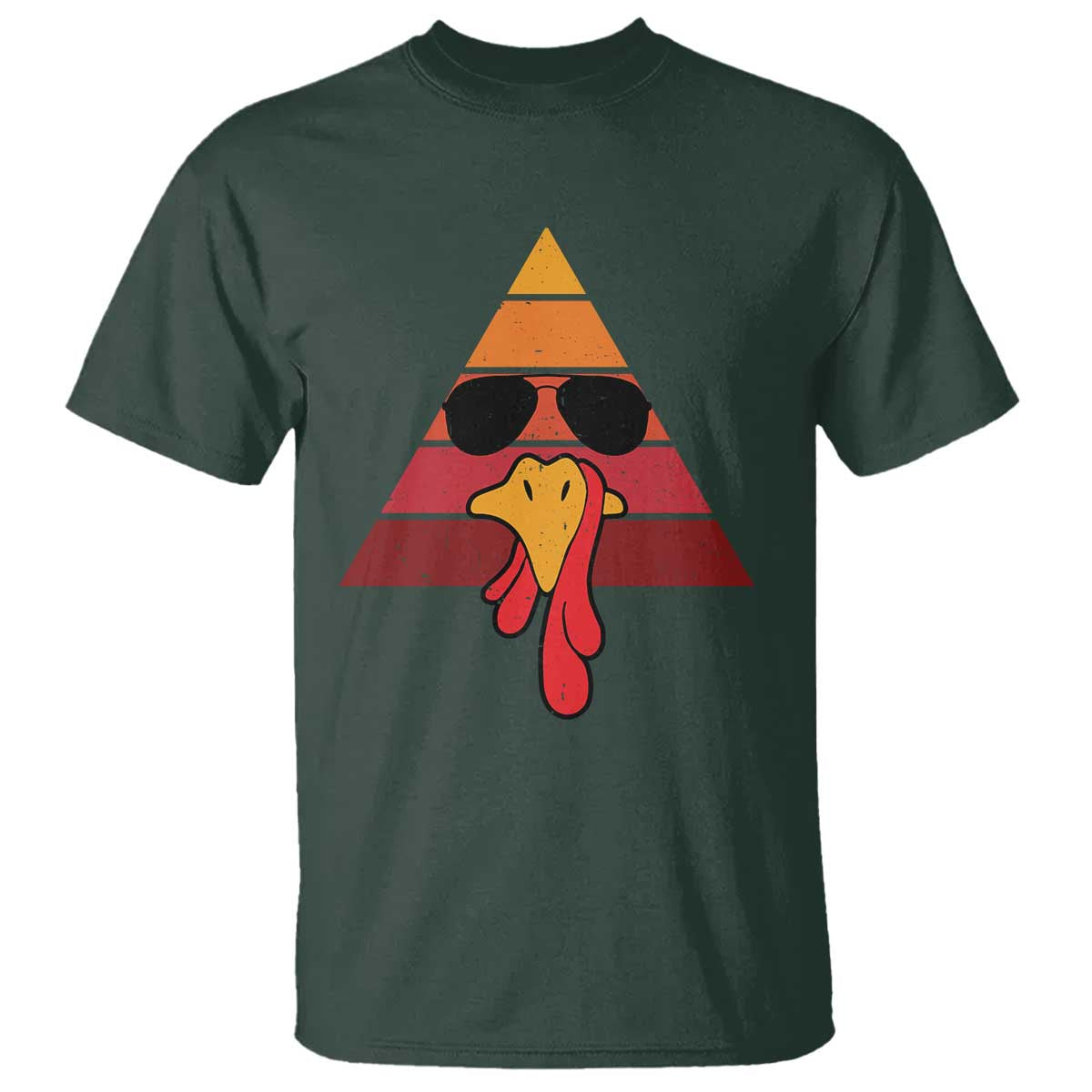Funny Thanksgiving T Shirt Cool Turkey Face With Sunglasses Face Vintage Retro TS10 Dark Forest Green Print Your Wear