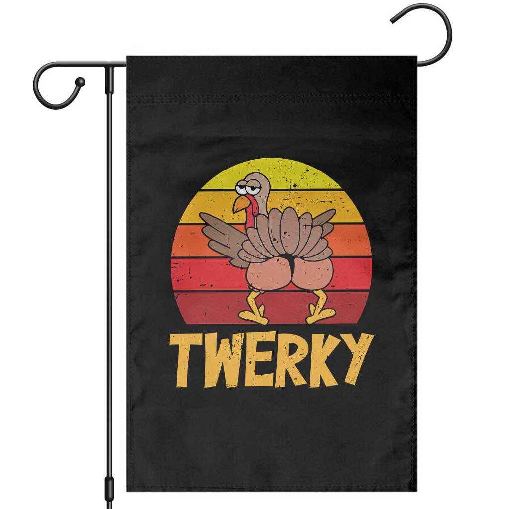 Funny Thanksgiving Garden Flag Vintage Twerky Turkey Butt Twerk Dance Pun Gift TS10 Black Print Your Wear