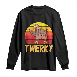 Funny Thanksgiving Long Sleeve Shirt Vintage Twerky Turkey Butt Twerk Dance Pun Gift TS10 Black Print Your Wear