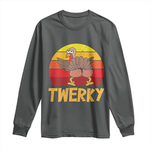 Funny Thanksgiving Long Sleeve Shirt Vintage Twerky Turkey Butt Twerk Dance Pun Gift TS10 Dark Heather Print Your Wear