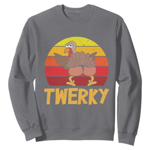 Funny Thanksgiving Sweatshirt Vintage Twerky Turkey Butt Twerk Dance Pun Gift TS10 Charcoal Print Your Wear