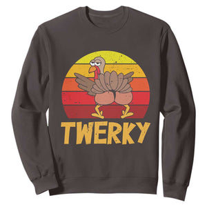 Funny Thanksgiving Sweatshirt Vintage Twerky Turkey Butt Twerk Dance Pun Gift TS10 Dark Chocolate Print Your Wear