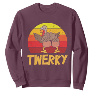 Funny Thanksgiving Sweatshirt Vintage Twerky Turkey Butt Twerk Dance Pun Gift TS10 Maroon Print Your Wear