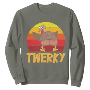 Funny Thanksgiving Sweatshirt Vintage Twerky Turkey Butt Twerk Dance Pun Gift TS10 Military Green Print Your Wear