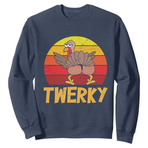 Funny Thanksgiving Sweatshirt Vintage Twerky Turkey Butt Twerk Dance Pun Gift TS10 Navy Print Your Wear