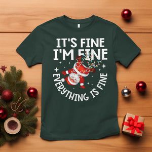 Funny Christmas Santa T Shirt It's Fine I'm Fine Everything Is Fine TS10 Dark Forest Green Print Your Wear