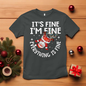 Funny Christmas Santa T Shirt It's Fine I'm Fine Everything Is Fine TS10 Dark Heather Print Your Wear