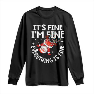 Funny Christmas Santa Long Sleeve Shirt It's Fine I'm Fine Everything Is Fine TS10 Black Print Your Wear