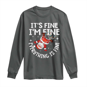 Funny Christmas Santa Long Sleeve Shirt It's Fine I'm Fine Everything Is Fine TS10 Dark Heather Print Your Wear