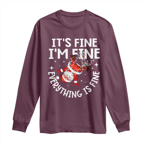 Funny Christmas Santa Long Sleeve Shirt It's Fine I'm Fine Everything Is Fine TS10 Maroon Print Your Wear