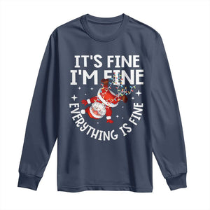 Funny Christmas Santa Long Sleeve Shirt It's Fine I'm Fine Everything Is Fine TS10 Navy Print Your Wear