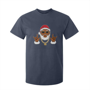 Funny Christmas Santa T Shirt For Kid Black Hip Hop Santa African American Santa Rapper Fan Gift TS10 Navy Print Your Wear