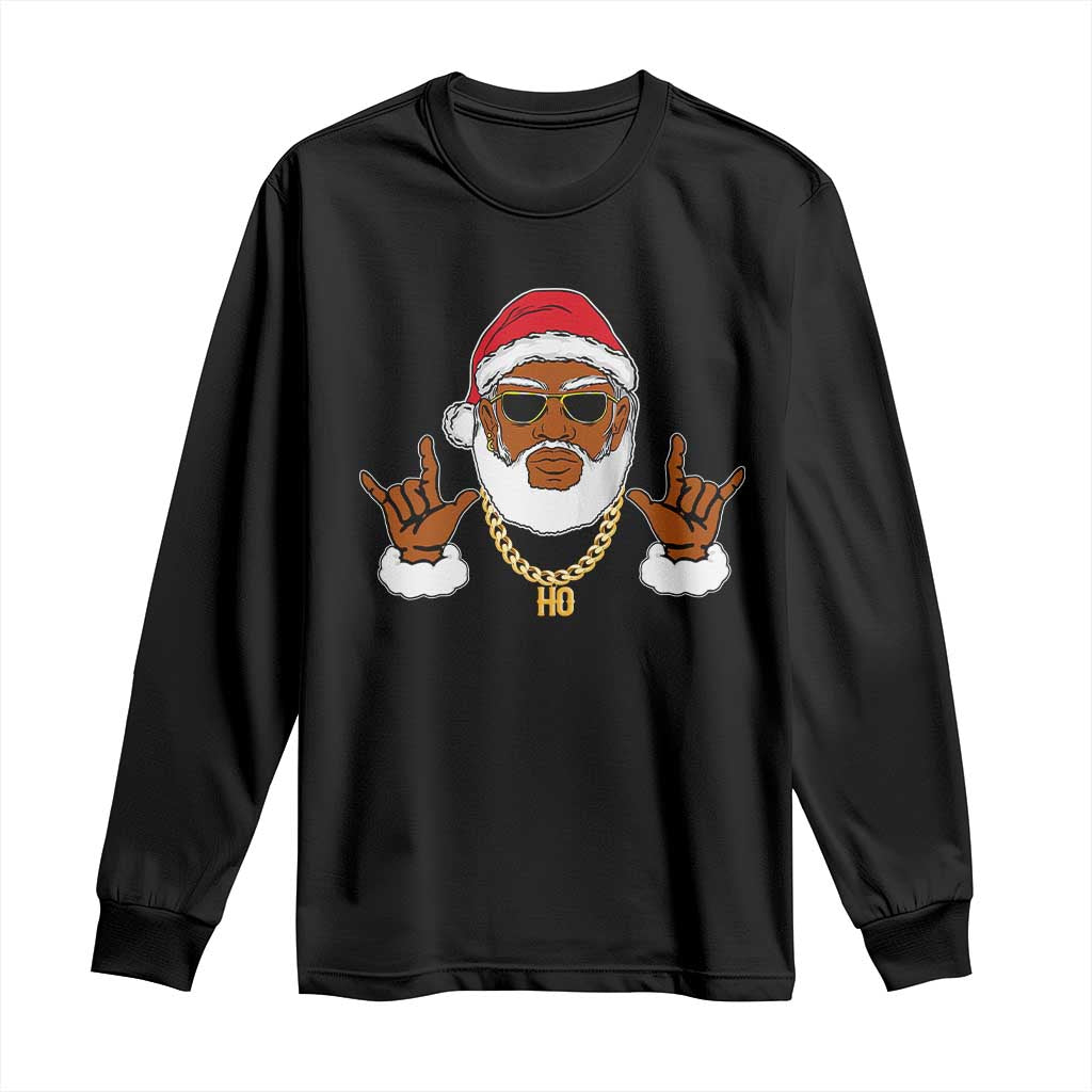 Funny Christmas Santa Long Sleeve Shirt Black Hip Hop Santa African American Santa Rapper Fan Gift TS10 Black Print Your Wear