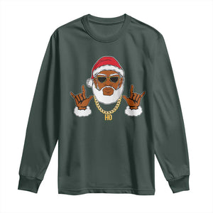 Funny Christmas Santa Long Sleeve Shirt Black Hip Hop Santa African American Santa Rapper Fan Gift TS10 Dark Forest Green Print Your Wear