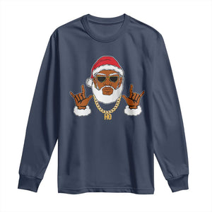 Funny Christmas Santa Long Sleeve Shirt Black Hip Hop Santa African American Santa Rapper Fan Gift TS10 Navy Print Your Wear