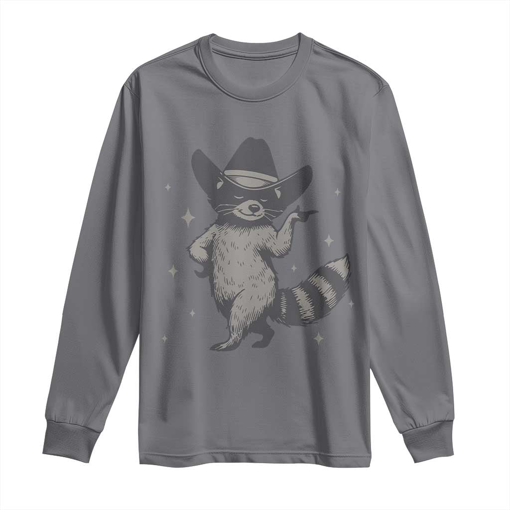 Vintage Raccoon Cowboy Long Sleeve Shirt Cowgirl Trash Panda Western Country TS10 Charcoal Print Your Wear