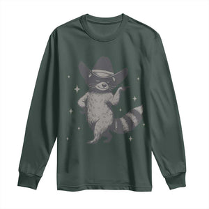 Vintage Raccoon Cowboy Long Sleeve Shirt Cowgirl Trash Panda Western Country TS10 Dark Forest Green Print Your Wear