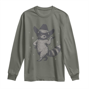 Vintage Raccoon Cowboy Long Sleeve Shirt Cowgirl Trash Panda Western Country TS10 Military Green Print Your Wear