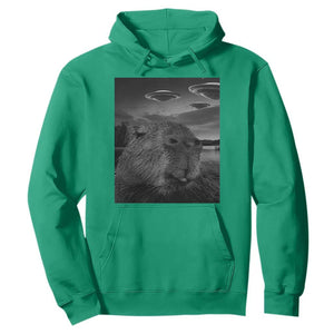 Funny Graphic Capybara Selfie with UFOs Weird Hoodie TS10 Irish Green Print Your Wear