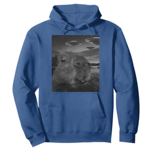 Funny Graphic Capybara Selfie with UFOs Weird Hoodie TS10 Royal Blue Print Your Wear