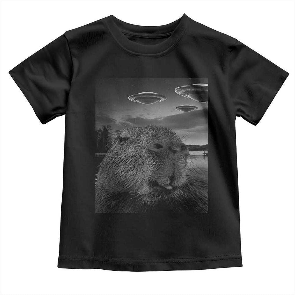 Funny Graphic Capybara Selfie with UFOs Weird Toddler T Shirt TS10 Black Print Your Wear