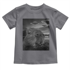 Funny Graphic Capybara Selfie with UFOs Weird Toddler T Shirt TS10 Charcoal Print Your Wear