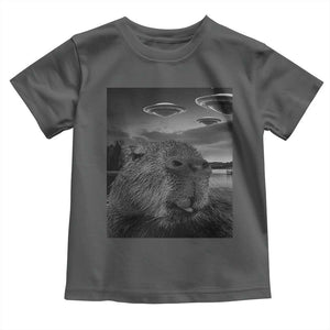 Funny Graphic Capybara Selfie with UFOs Weird Toddler T Shirt TS10 Dark Heather Print Your Wear