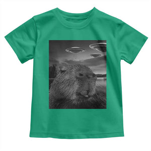 Funny Graphic Capybara Selfie with UFOs Weird Toddler T Shirt TS10 Irish Green Print Your Wear