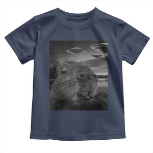 Funny Graphic Capybara Selfie with UFOs Weird Toddler T Shirt TS10 Navy Print Your Wear