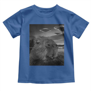 Funny Graphic Capybara Selfie with UFOs Weird Toddler T Shirt TS10 Royal Blue Print Your Wear