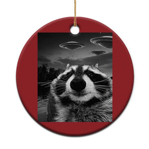 Funny Graphic Racoon Selfie with UFOs Weird Christmas Ornament TS10 Print Your Wear